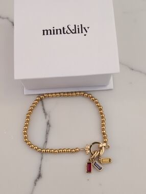 mint&lily 18 K  Gold Plated Beaded Bracelet with Garnet, Amethyst, And Citrine